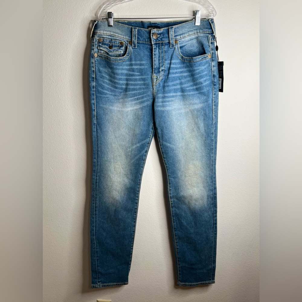 True Religion Men's Size 33 Blue Rocco Flap Big T Relaxed Skinny Jeans